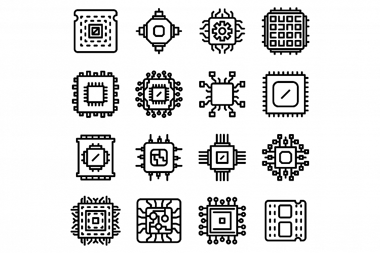 Processor icons set, outline style example image 1