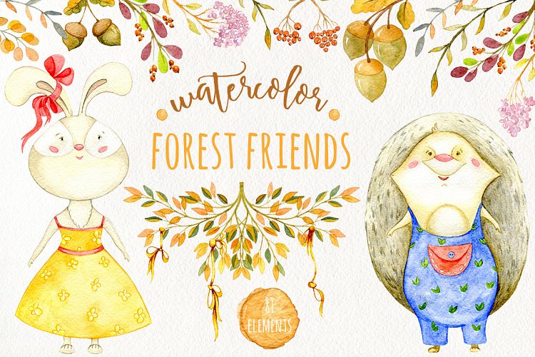 Watercolor forest friends collection