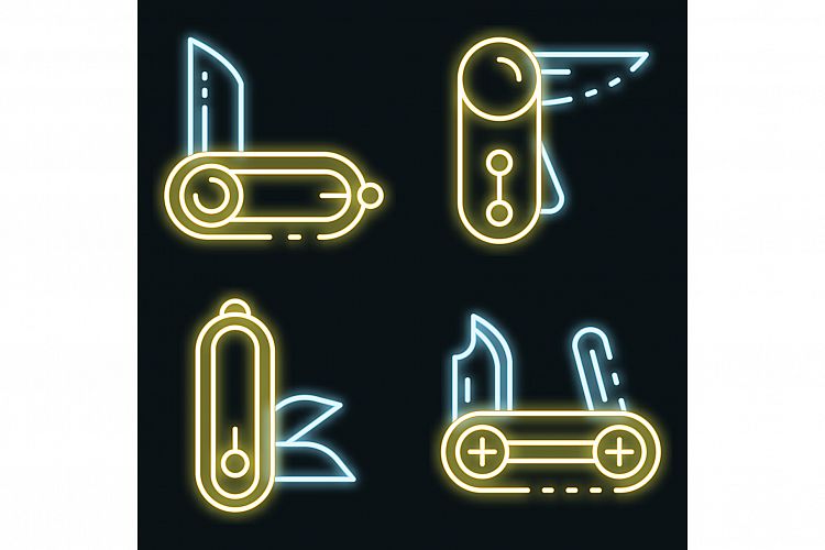 Penknife icons set vector neon example image 1