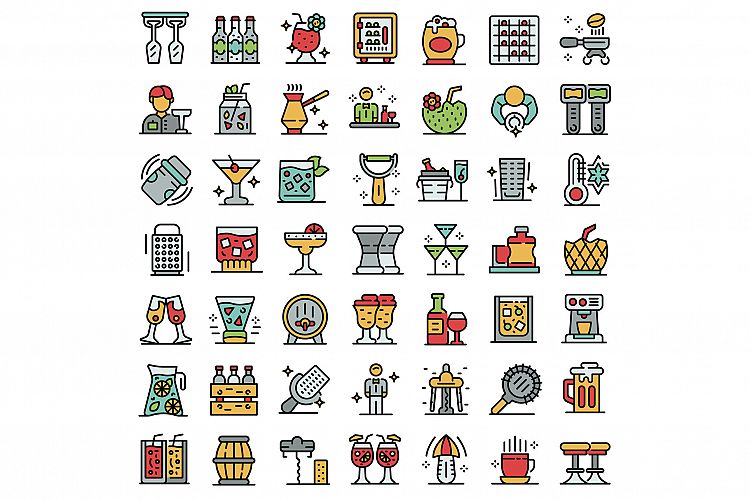 Bartender icons set line color vector example image 1