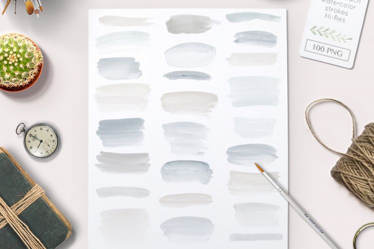 watercolor brush strokes neutral clipart graphics - 100 PNG 