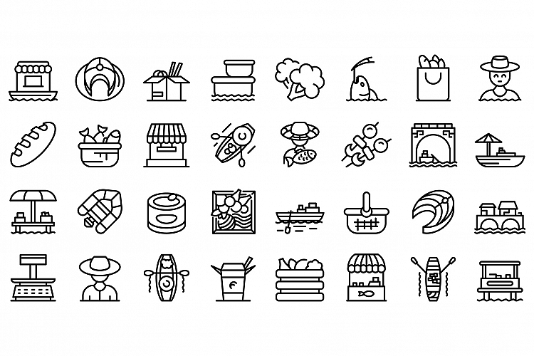 Floating market icons set, outline style example image 1