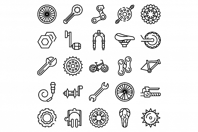 Bicycle repair icons set, outline style example image 1