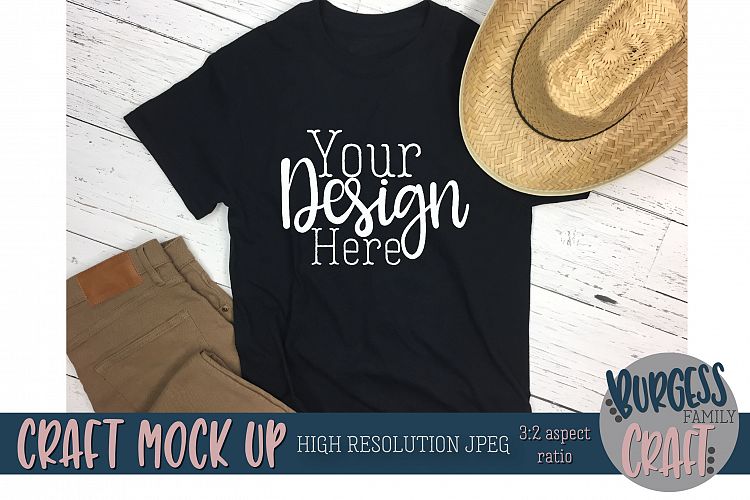 Download Men's black t-shirt straw hat Craft mock up |High Resolution (188774) | Clothing | Design Bundles