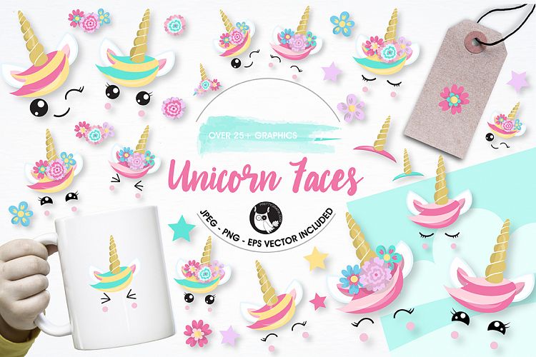 Unicorn faces graphics and illustrations