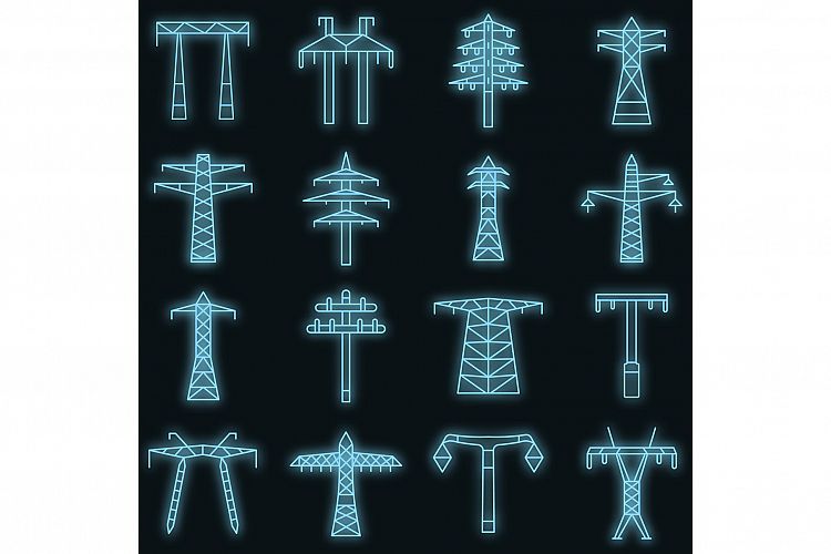 Electrical tower icon set vector neon