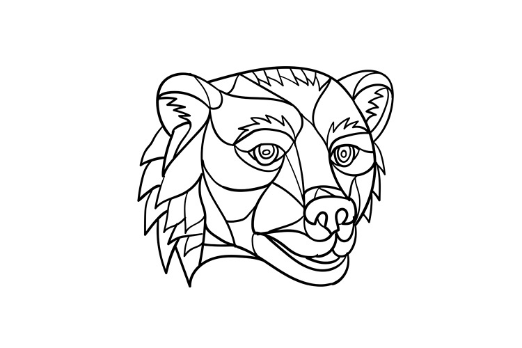 Grizzly Bear Head Mosaic Black and White