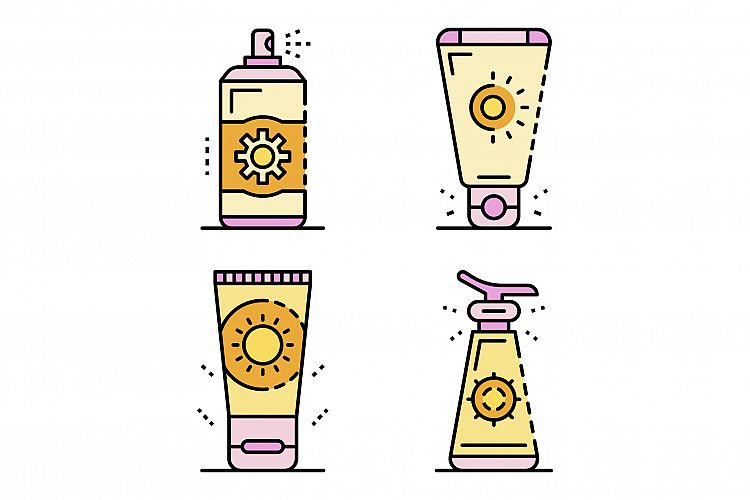 Sunscreen icon set line color vector example image 1