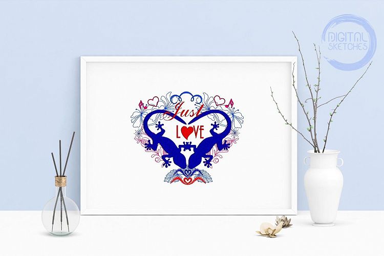 Machine Embroidery Design Love Gecko Lizard Salamander