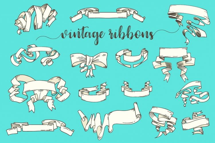 Vintage Ribbons and Banners Hand Drawn Vector Set