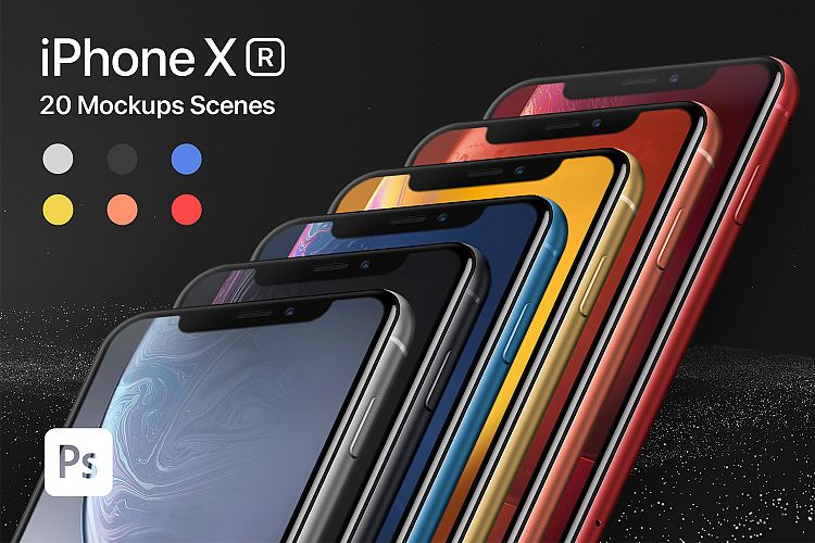 iPhone XR 20 Mockups Scenes 5K - PSD
