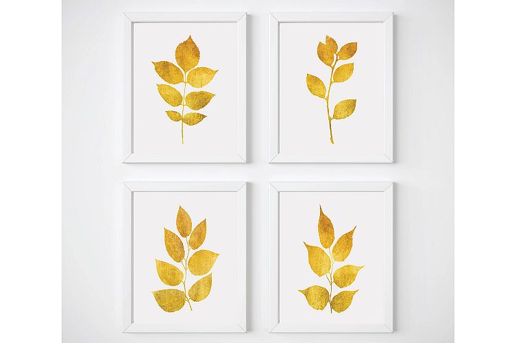 Yellow Wall Art, Gold Wall Decor, Leaf Wall Art, Gold Print