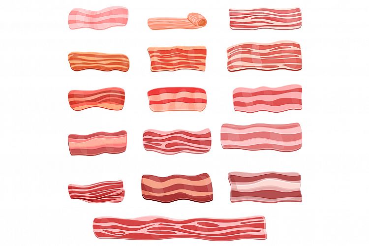 Bacon icons set, cartoon style example image 1