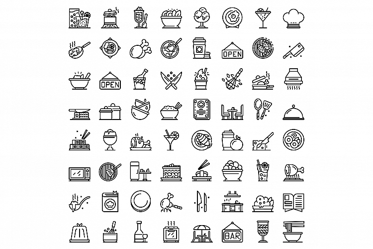 Restaurant icons set, outline style example image 1