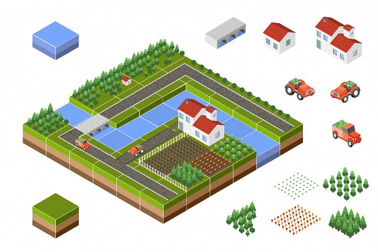 Isometric landscape of countryside