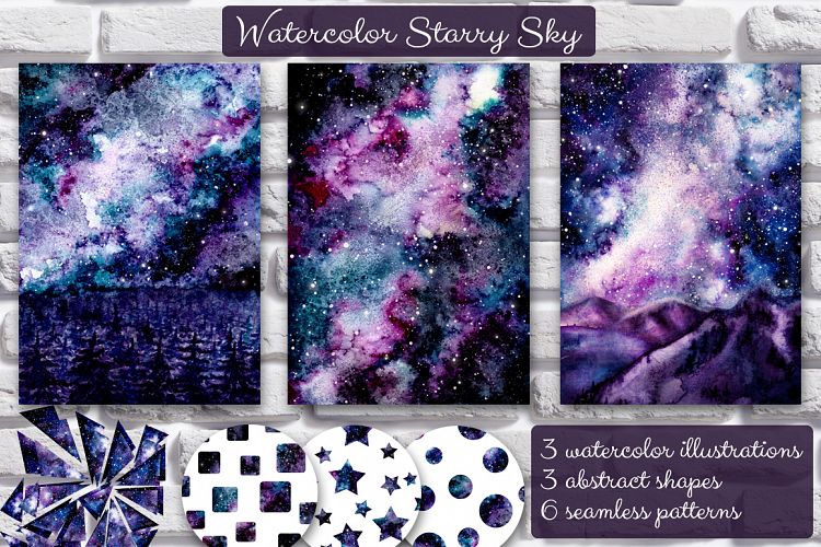 Watercolor Starry Sky Set example image 1