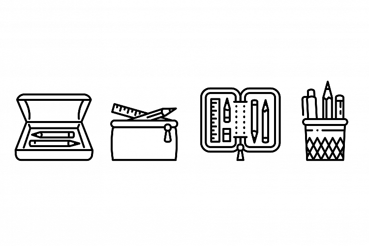 Pencil case icons set, outline style example image 1