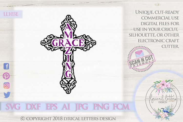 Amazing Grace Cross Religious Cross SVG  LL103 E  SVG DXF FCM EPS AI JPG PNG