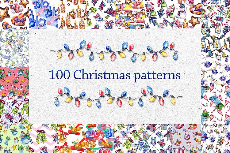 100 patterns of christmas JPG watercolor set