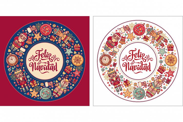 Feliz navidad. Xmas card on Spanish language. Merry Christmas