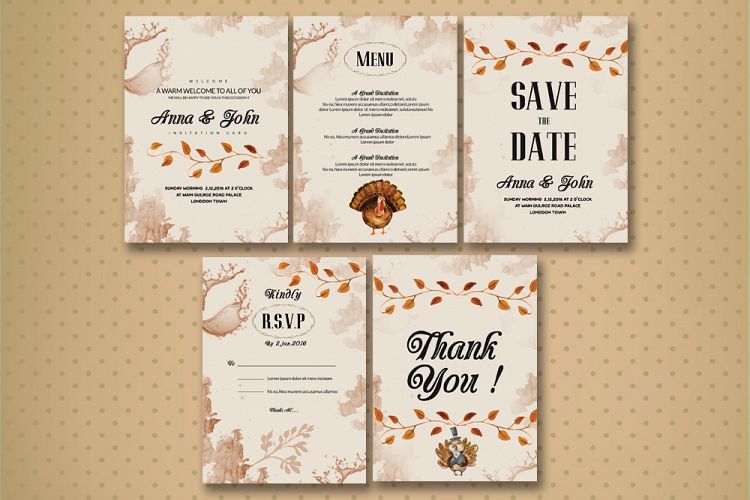 5 Wedding Invitation Cards Pack