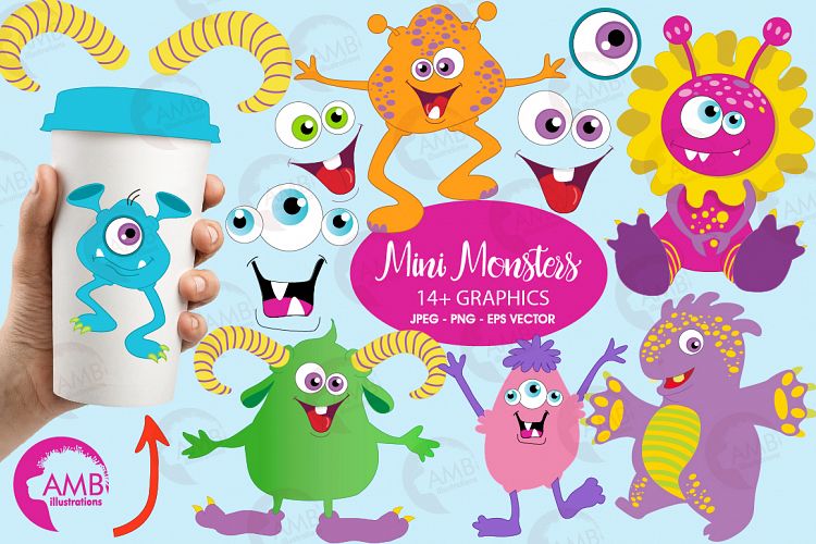 Mini monsters, cute monsters clipart, graphics and illustration AMB-552