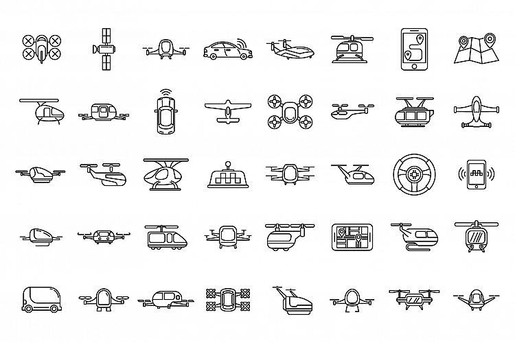 Unmanned taxi drive icons set, outline style example image 1