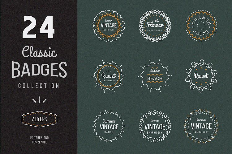 24 Vintage Circle Badges