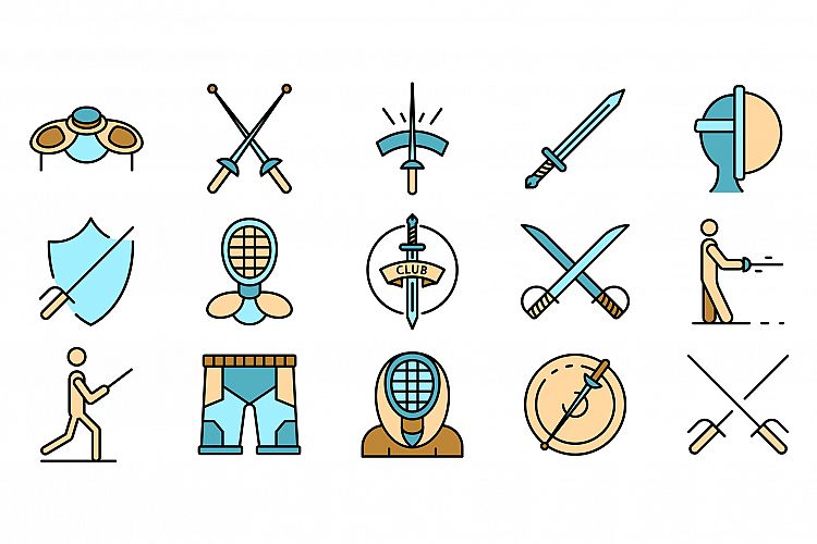 Fencing icons set vector flat example image 1