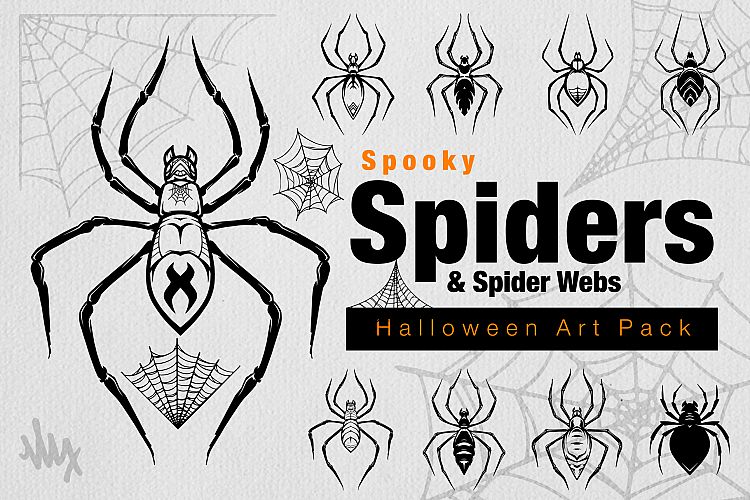 Spooky Spiders Hand-drawn Halloween Art Pack - Vector & PSD