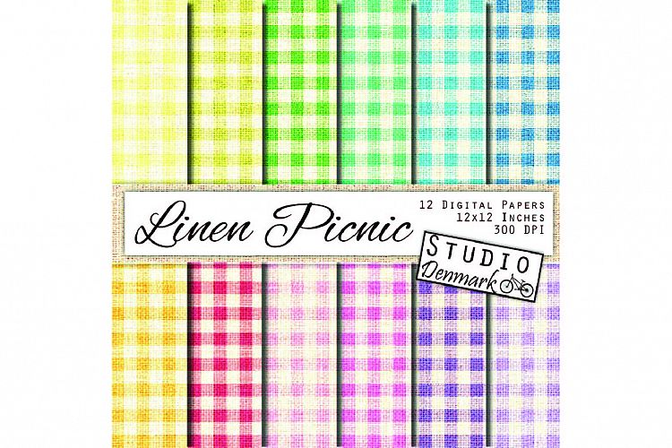Linen Picnic Digital Paper - 12 Linen Gingham Digital Paper