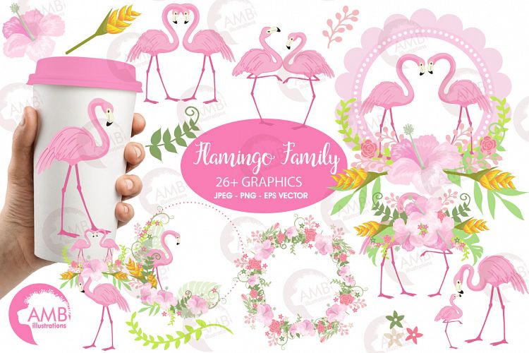 Flamingos clipart mega pack, graphics, illustrations AMB-1047