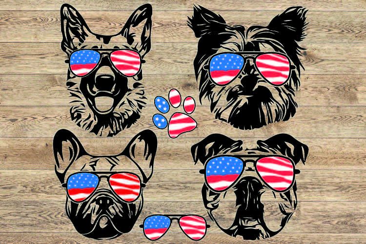 Dogs USA Flag Glasses Paw SVG German shepherd Yorkshire 856S