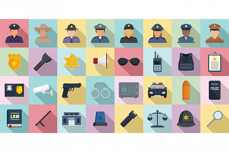 Policeman icons set, flat style example image 1