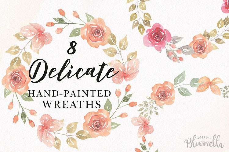Rose Watercolor Floral Wreaths 8 Red Peach Flower Wedding