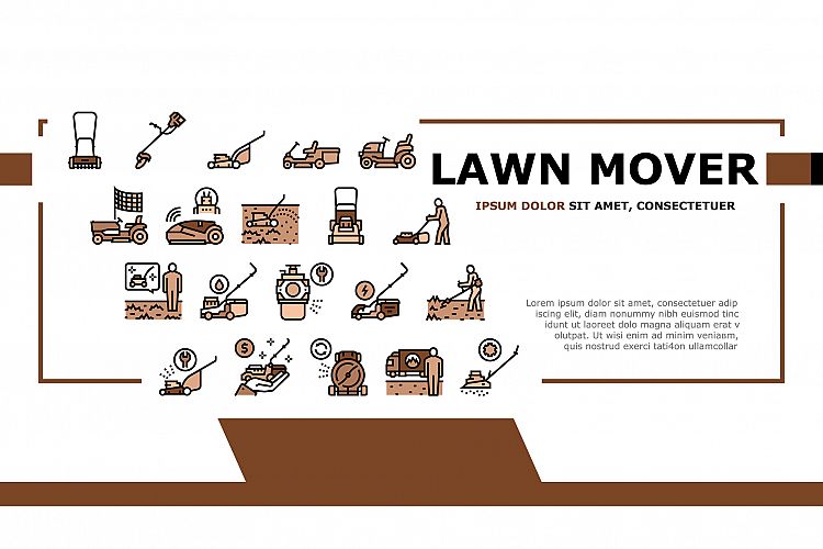 Lawn Mower Equipment Landing Header Vector example image 1