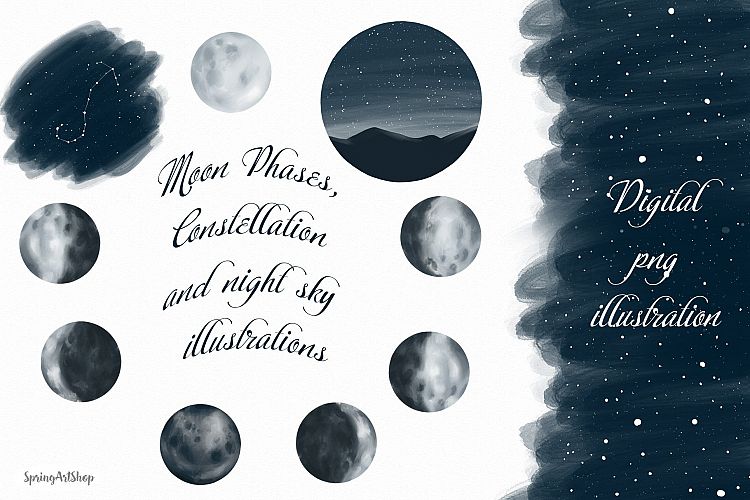 Moon Phases and ConstellatiDigital art High quality clipart