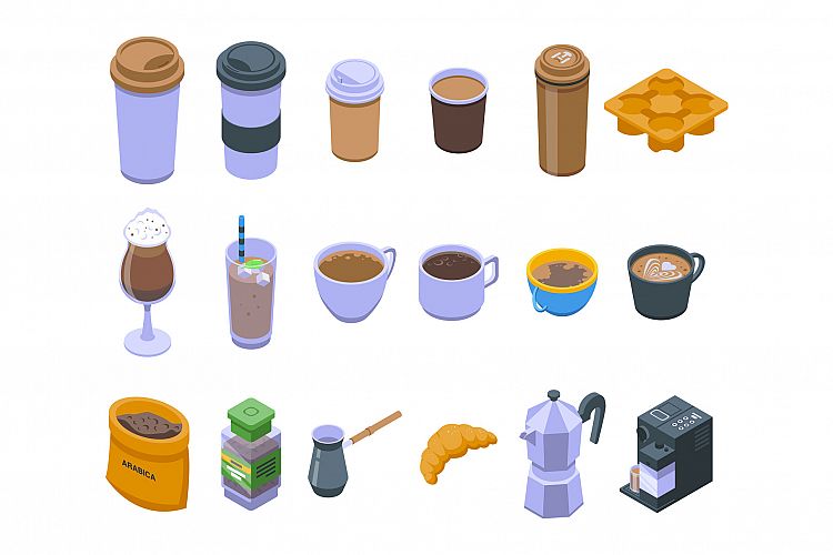 Coffee icons set, isometric style example image 1