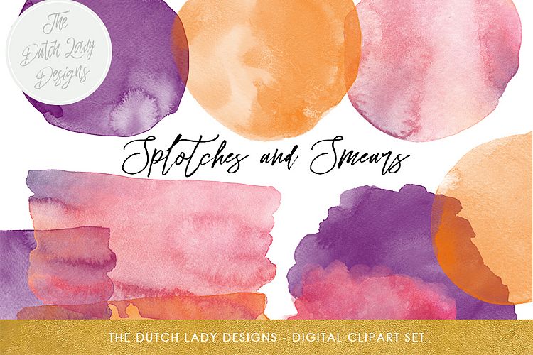 Watercolor Splotches & Smear Clipart in Pink, Purple, Orange