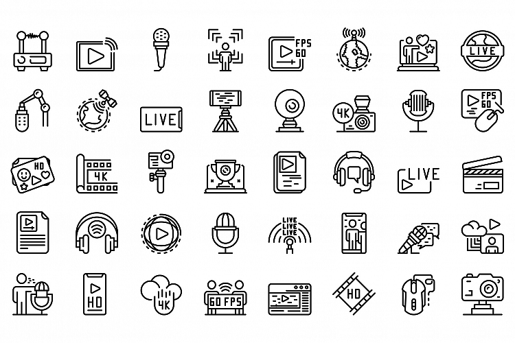 Stream icons set, outline style example image 1