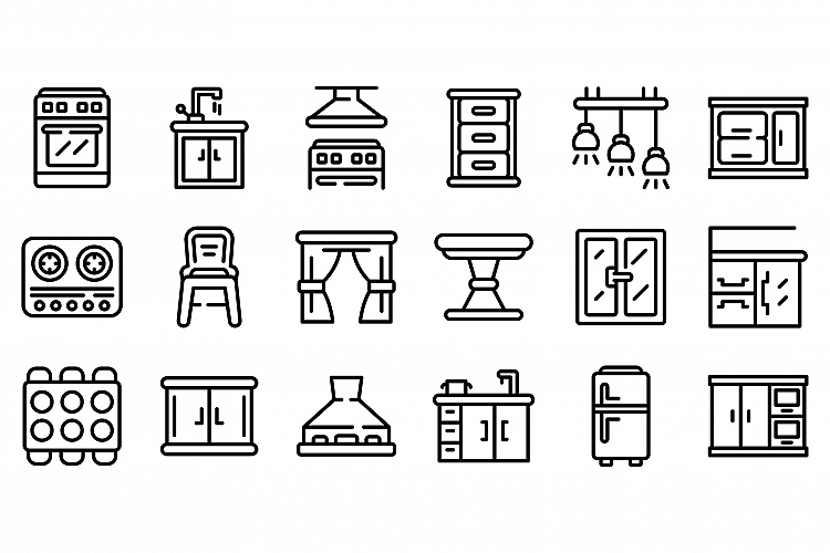 Kitchen furniture icons set, outline style example image 1