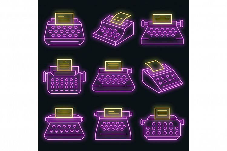 Typewriter icon set vector neon