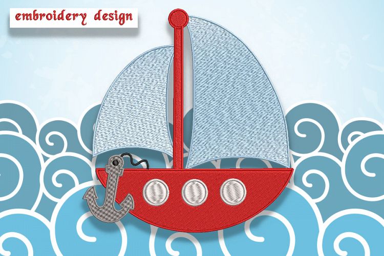 Boat Nautical Sailor Sailing Embroidery Design for Kids