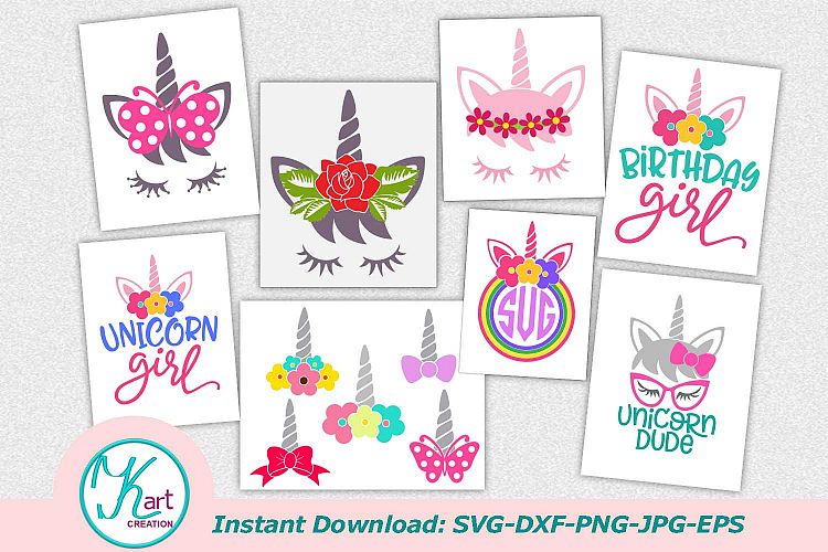 Unicorn face horn girl bundle svg dxf cutting files clipart