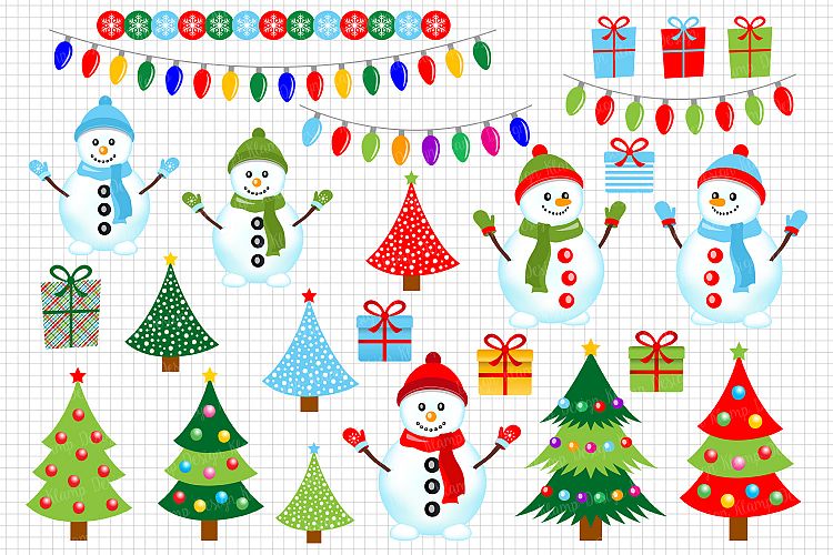 Snowmen clipart / Christmas graphic and illustrations / Christmas trees / Scrapbooking / Card Makig
