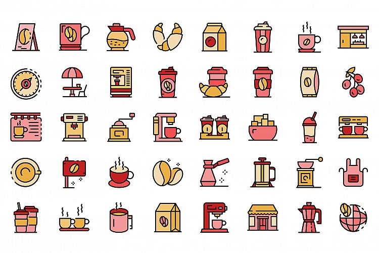 Coffee shop icons set line color vector example image 1