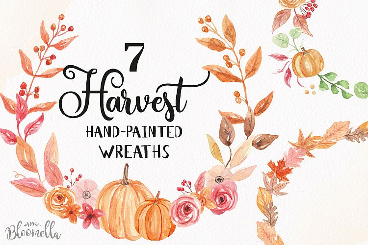 Pumpkin Harvest Festival Watercolor Clipart Wreaths Garlands Fall 