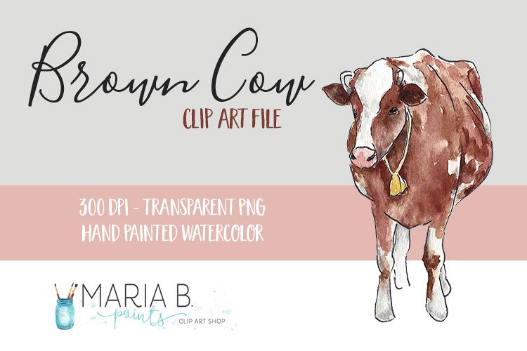 Brown Farm Cow Watercolor Clip Art PNG