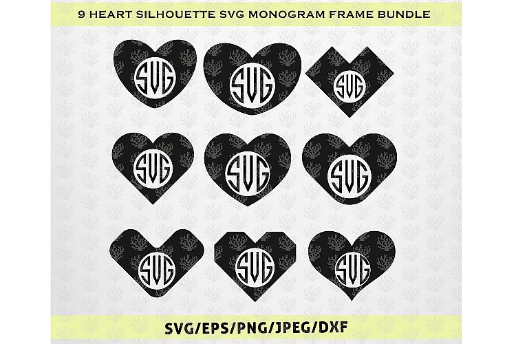 SVG Bundles - 9 Heart Silhouette Svg Monogram Frames