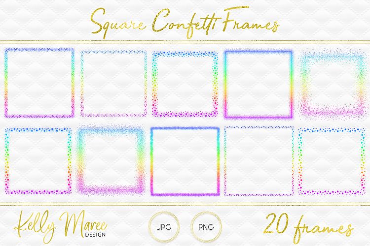 Bright Rainbow Square Confetti Frames